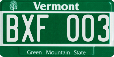 VT license plate BXF003