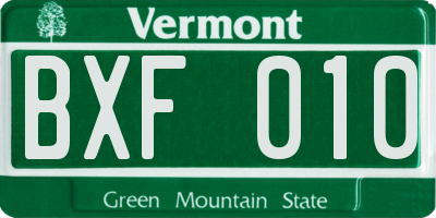VT license plate BXF010