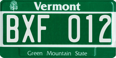 VT license plate BXF012