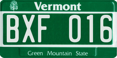 VT license plate BXF016