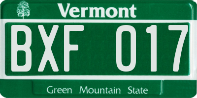 VT license plate BXF017