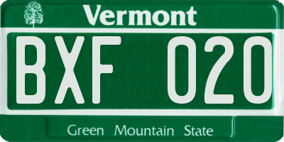 VT license plate BXF020