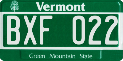 VT license plate BXF022
