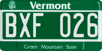 VT license plate BXF026