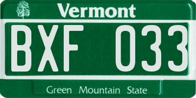 VT license plate BXF033