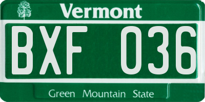 VT license plate BXF036