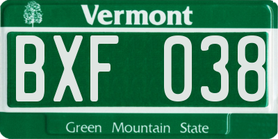 VT license plate BXF038