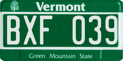 VT license plate BXF039