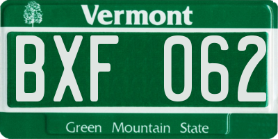 VT license plate BXF062