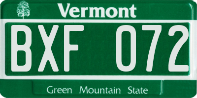 VT license plate BXF072