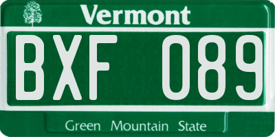 VT license plate BXF089