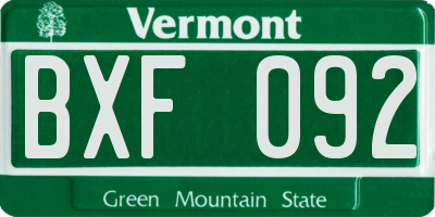 VT license plate BXF092