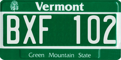VT license plate BXF102