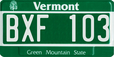 VT license plate BXF103