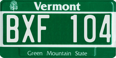 VT license plate BXF104