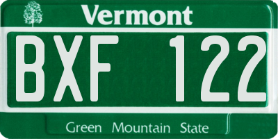 VT license plate BXF122