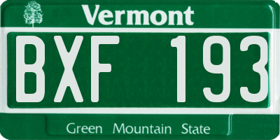 VT license plate BXF193