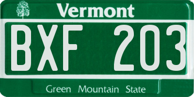 VT license plate BXF203