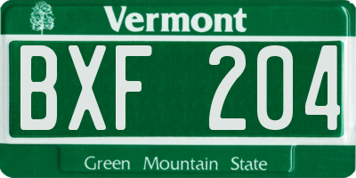 VT license plate BXF204