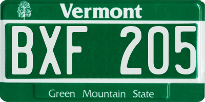 VT license plate BXF205