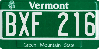 VT license plate BXF216