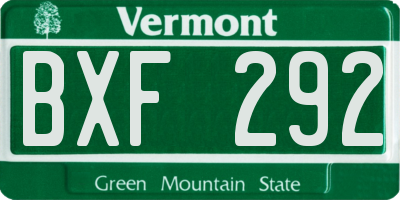 VT license plate BXF292