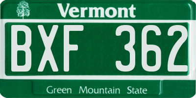 VT license plate BXF362