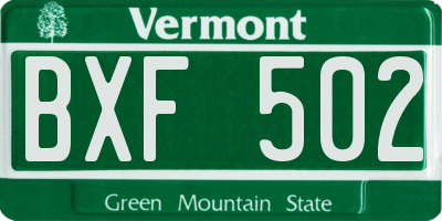 VT license plate BXF502