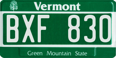 VT license plate BXF830