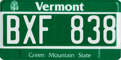 VT license plate BXF838