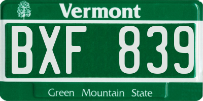 VT license plate BXF839