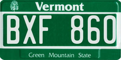 VT license plate BXF860