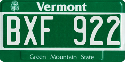 VT license plate BXF922