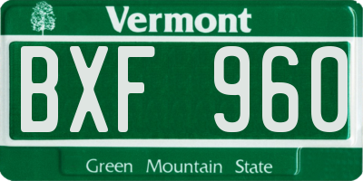 VT license plate BXF960