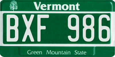 VT license plate BXF986