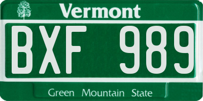 VT license plate BXF989