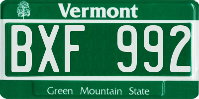 VT license plate BXF992