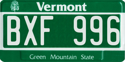 VT license plate BXF996