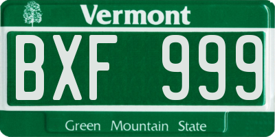 VT license plate BXF999