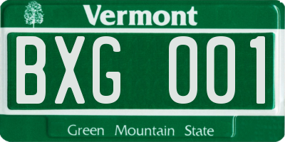 VT license plate BXG001