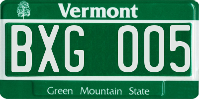 VT license plate BXG005