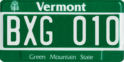 VT license plate BXG010