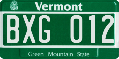 VT license plate BXG012