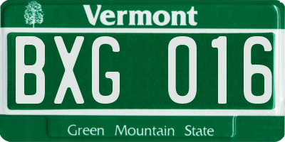 VT license plate BXG016
