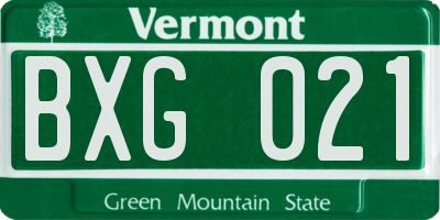 VT license plate BXG021