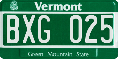 VT license plate BXG025