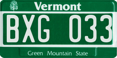 VT license plate BXG033