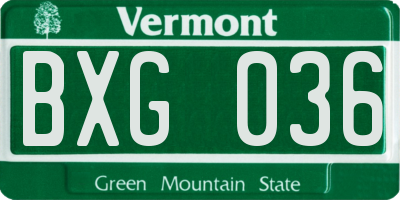 VT license plate BXG036