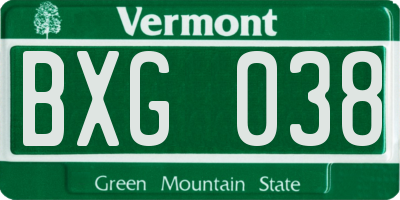 VT license plate BXG038