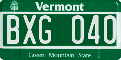 VT license plate BXG040
